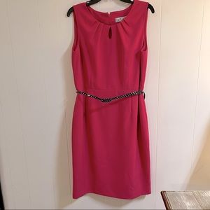 Hot pink sheath dress midi dress with cute polka dot belt summer barbie pink